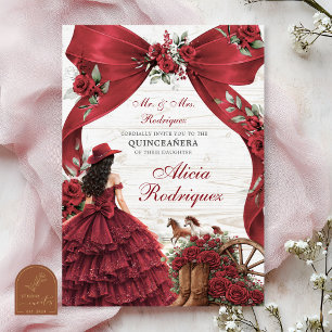 Rotes Burgunder-Schleifen-Coquette-Charra-Quincean Einladung