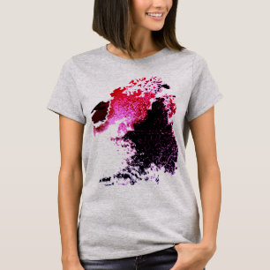 Rotes Burgunder-Schwarzes Airbrush-Farbspritzer-De T-Shirt