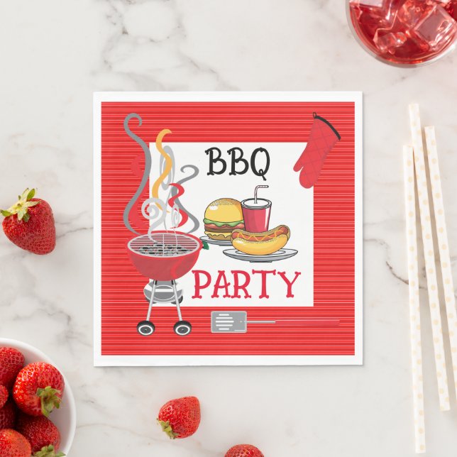 Rotes Button Streifen GRILLEN Party Serviette (Beispiel)