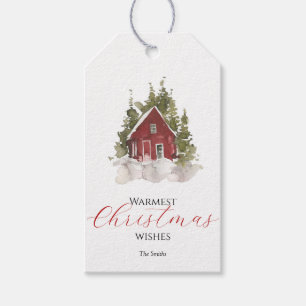 Rotes Cabane-Wasserfarben-Christmas-Geschenk-Anhän Geschenkanhänger