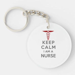Rotes Caduceus Keep Calm Ich bin ein Krankenpflege Schlüsselanhänger