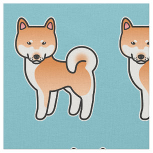 Rotes Cartoon-Shiba-Inu-Muster Stoff