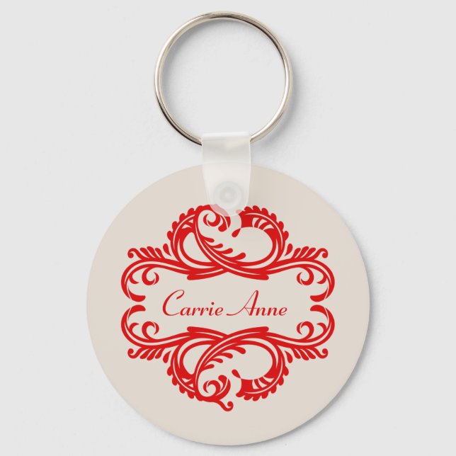Rotes Chic-Damask-Schlüsselanhänger Schlüsselanhänger (Vorderseite)