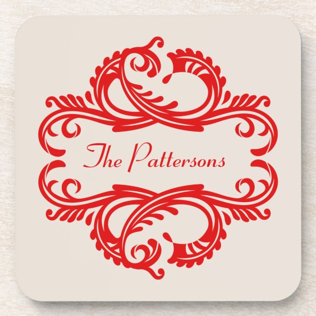 Rotes Chic-Damask-Unterleggarnitur Untersetzer (Vorderseite)