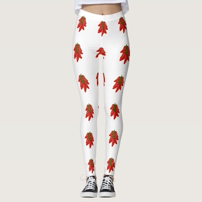 Rotes Chili-Paprikaschoten-Muster Leggings (Vorderseite)