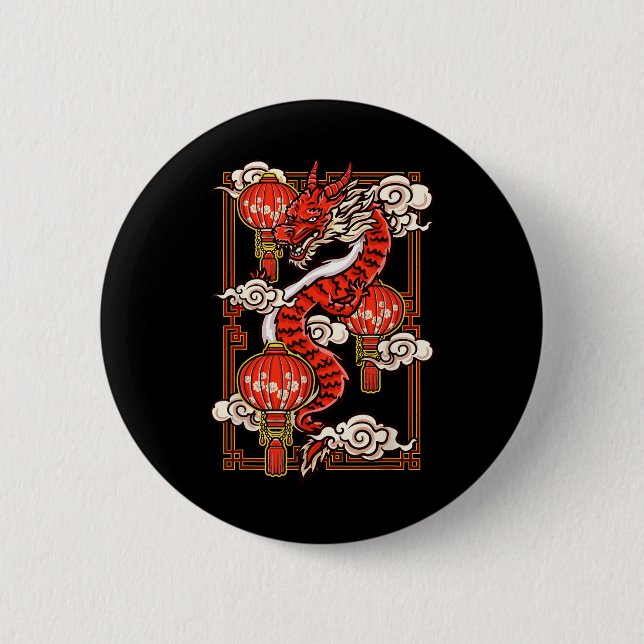 Rotes Chinesisches Neujahr des Drachen 2024 Latern Button (Vorderseite)