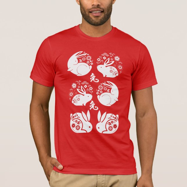 Rotes chinesisches Zodiac-Mondjahr des Kaninchens T-Shirt (Vorderseite)