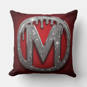 Rotes Chrome-Tropf-Buchstabe M Monogramm Glitter-E Kissen