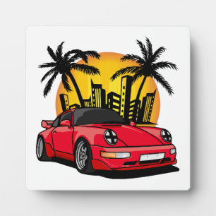 Rotes Classic Carrera im City Sunset Fotoplatte