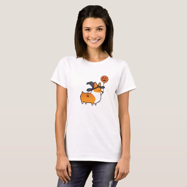 Rotes Corgi-Halloween-Shirt T-Shirt (Vorne ganz)