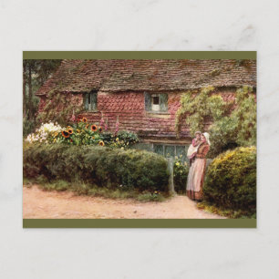 Rotes Cottage Mutter und Kind Postkarte