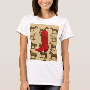 Rotes Cowboystiefel-PferdeShirt T-Shirt
