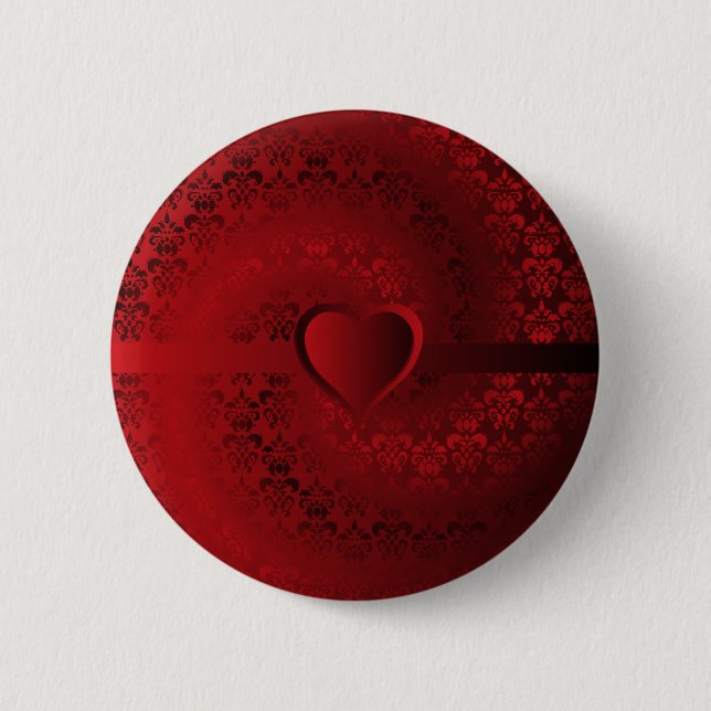 Rotes Damast-Herz Button (Vorderseite)
