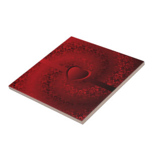 Rotes Damast-Herz Fliese