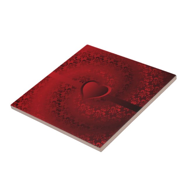Rotes Damast-Herz Fliese (Seite)