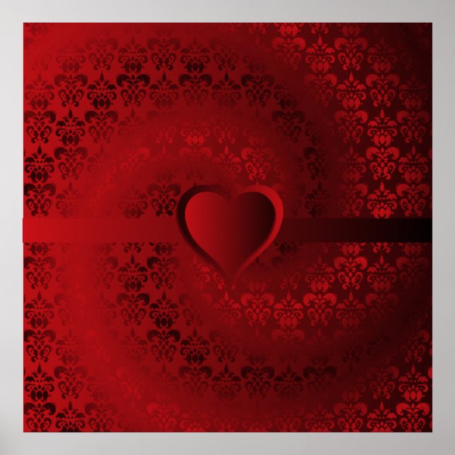 Rotes Damast-Herz Poster (Vorne)