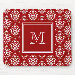 Rotes Damastmuster 1 mit Monogramm Mousepad