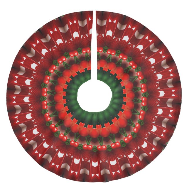 Rotes Dekoratives Holiday Tree Skirt Polyester Weihnachtsbaumdecke (Vorderseite)