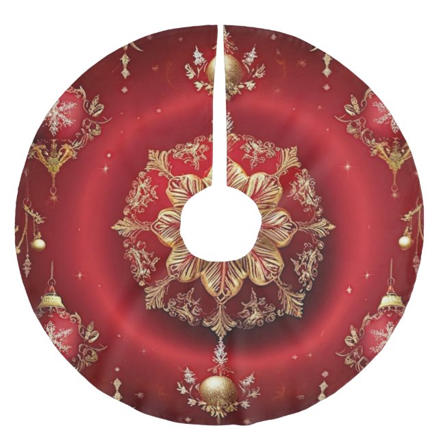Rotes Dekoratives Holiday Tree Skirt Polyester Weihnachtsbaumdecke (Vorderseite)