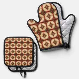 Rotes Dekoratives Ofenhandschuh & Topflappen-Set