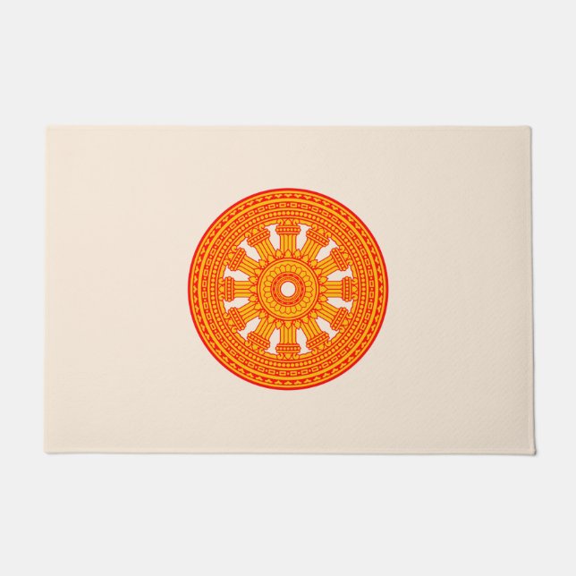 Rotes Dharma-Rad (buddhistische Kunst) Fußmatte (Vorderseite)