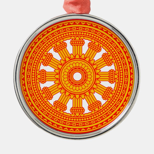 Rotes Dharma-Rad (buddhistische Kunst) Ornament Aus Metall (Vorne)
