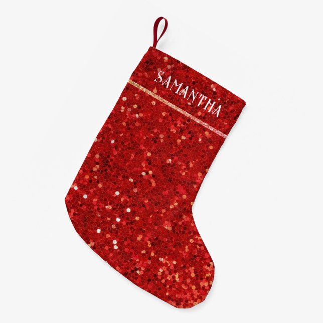 Rotes digitales Glitter & Funkeln Kleiner Weihnachtsstrumpf (Vorderansicht (hängend))