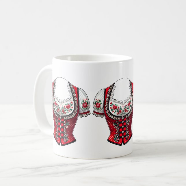 Rotes Dirndl Volksfest Kirchweih Oberteil Kaffeetasse (Vorderseite Links)