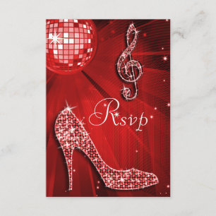 Rotes Disco-Ball-Schein-Heels UAWG RSVP Karte