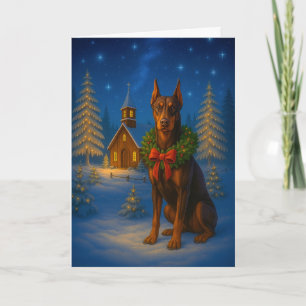 Rotes Doberman-Weihnachtskarte Feiertagskarte
