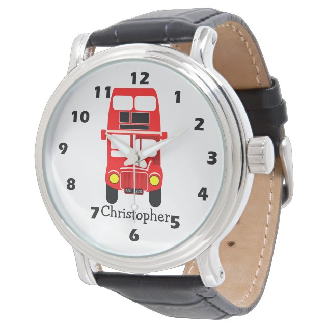 Rotes Doppeldecker-Design  Armbanduhr (Schrägansicht)