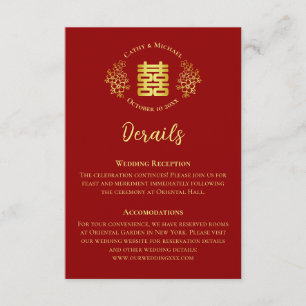 Rotes doppeltes Glück blumenchinesisches Hochzeits Begleitkarte