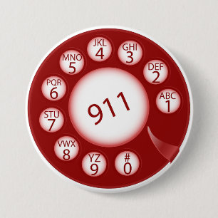 Rotes Drehscheibentelefon wählt Notrufnummer 911 Button