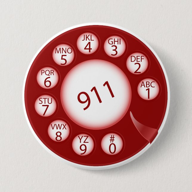Rotes Drehscheibentelefon wählt Notrufnummer 911 Button (Vorderseite)