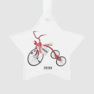 Rotes Dreirad Mädchen Stern Acryl-Weihnachtsbaumsc Ornament