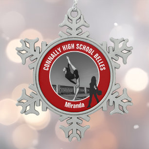 Rotes Drill-Team-Foto High School Tänzerin Schneeflocken Zinn-Ornament