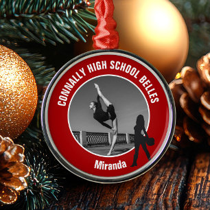 Rotes Drill-Team-Foto High School Tänzerin Weihnac Ornament Aus Metall