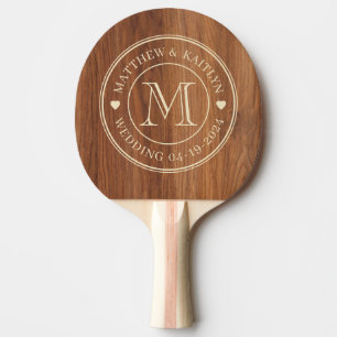 Rotes Eichenholz Hochzeitsmonogramm Herz Tischtennis Schläger