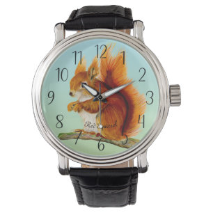 Rotes Eichhörnchen Aquarellmalerei Uhr