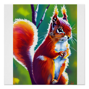 Rotes Eichhörnchen, das auf dem Zweig in einem Wal Poster