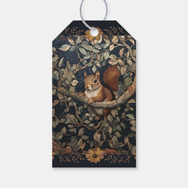 Rotes Eichhörnchen im Stil von William Morris Geschenkanhänger (Vorderseite)