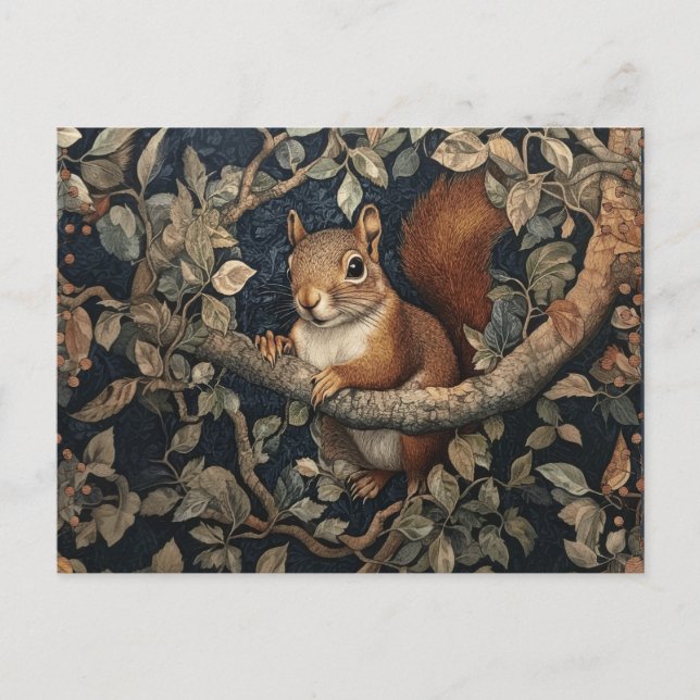 Rotes Eichhörnchen im Stil von William Morris Postkarte (Vorderseite)