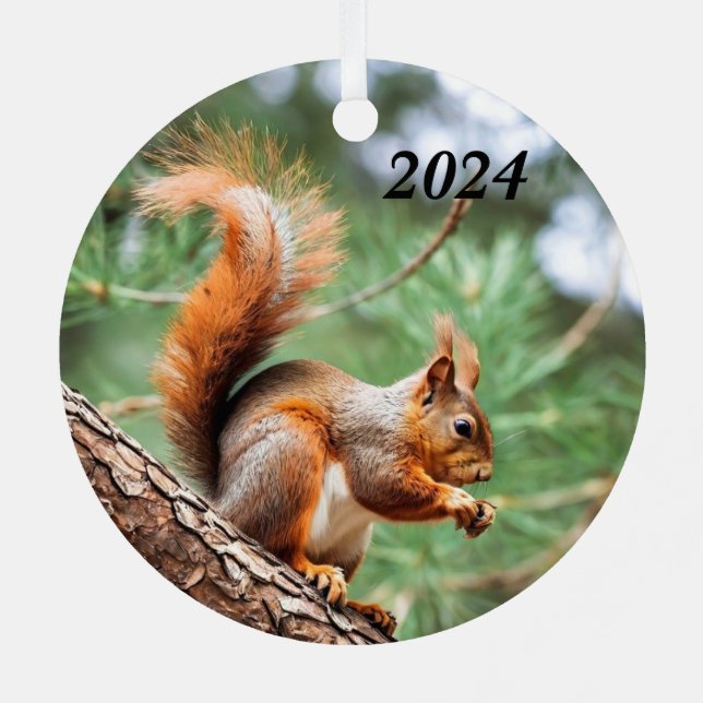 Rotes Eichhörnchen in einem Baum Ornament Aus Metall (Rückseite)