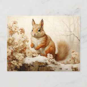Rotes Eichhörnchen in einem verschneiten Wald Postkarte