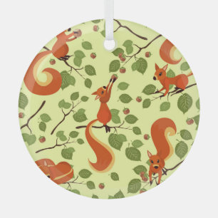 Rotes Eichhörnchen in Haselzweigen. Ornament Aus Glas