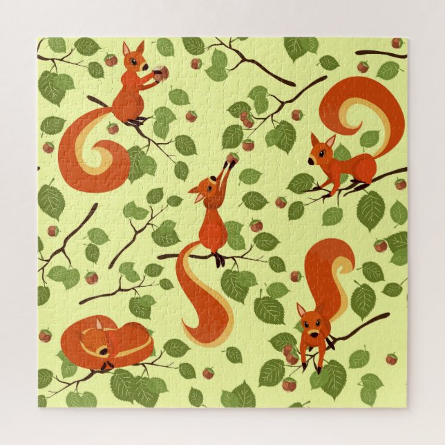 Rotes Eichhörnchen in Haselzweigen. Puzzle (Vertikal)