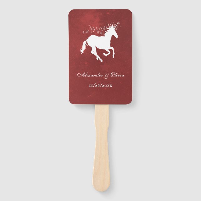Rotes Einhorn Gastgeschenk Hochzeit Handfan Fächer (Vorderseite)