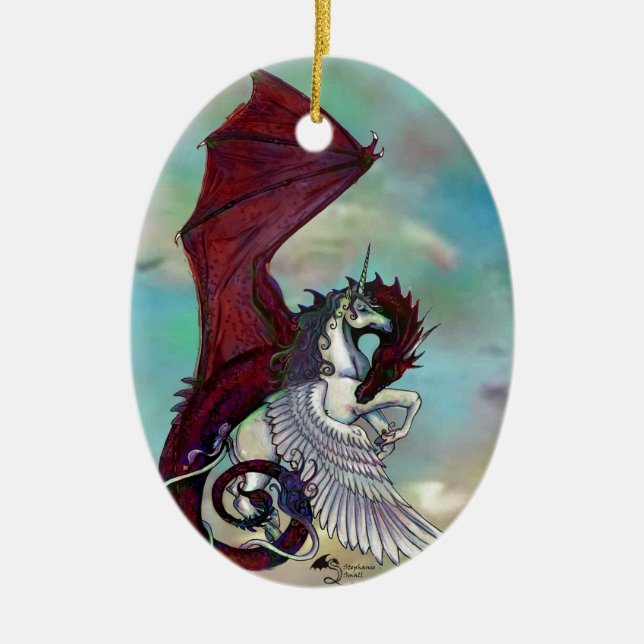 Rotes Einhorn-Pferdepony-Drache-Reptil-Monster Keramik Ornament (Vorne)