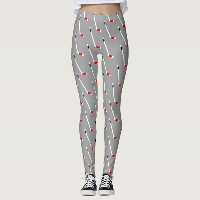 Rotes Eis-Hockey-Stock-Muster Leggings