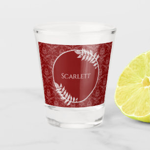 Rotes, elegantes Damask Personalisiertes Shot Glas